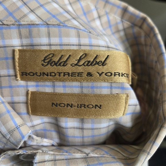 Roundtree & Yorke Gold Label Light Brown And Blue Button Down Shirt Size Med - Picture 4 of 4